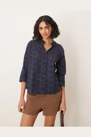 JDY Camisa oscuro con manga 3/4 de punto pointelle de