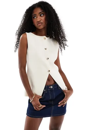 ASOS Chaleco color de punto con botones dorados en la parte delantera de -Blanco