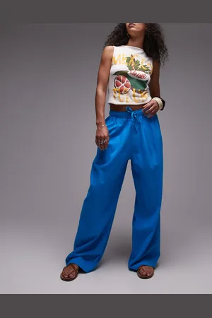 Topshop Pantalones color turquesa de corte globo de mezcla de lino de
