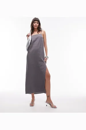 Topshop Vestido midi de tirantes de cupro de