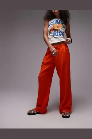 Topshop Pantalones naranjas de pernera ancha de mezcla de lino de -Amarillo