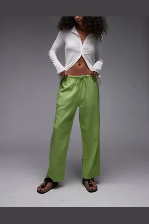 Topshop Pantalones capri verdes de talle medio de mezcla de lino de