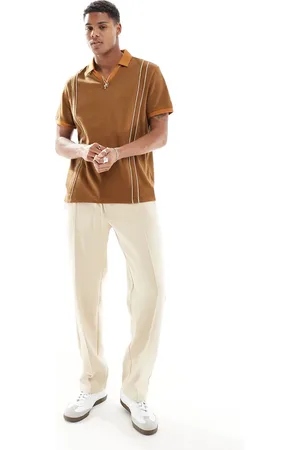 ASOS Polo holgado con cuello de solapas y ribetes de tejido texturizado de -Marrón