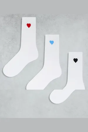 VERO MODA Pack de 3 pares de calcetines blancos con bordado de corazón de canalé de