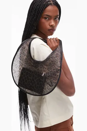 MANGO Bolso de mano con estampado de leopardo de malla de