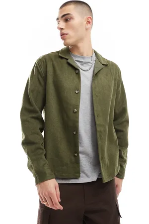 ASOS Sobrecamisa de corte cuadrado con cuello de solapas, detalle de parche y acabado de textura cepillada de -Verde