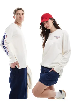 Ralph Lauren Camiseta color unisex de corte clásico extragrande y manga larga con logo de la colección cápsula Sport de -Blanco