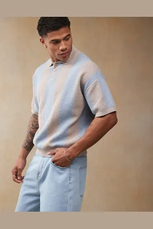 ASOS Polo color a rayas de corte cuadrado holgado de punto ligero texturizado de -Neutro