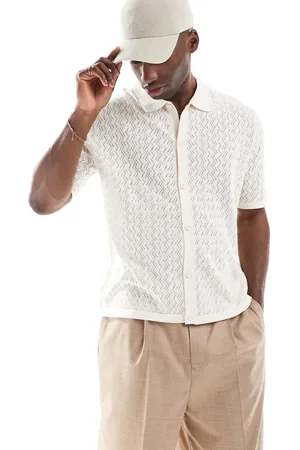 JACK & JONES Camisa color crema abotonada de punto de croché de -Blanco