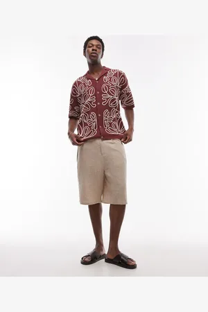 Topman Camisa y color crudo holgada con diseño floral bordado de tejido grueso de -Caoba