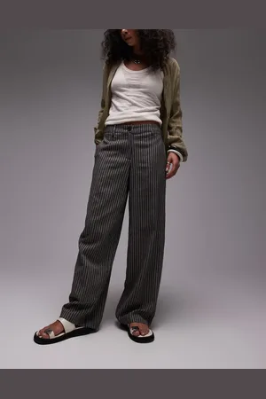 Topshop Pantalones a rayas monocromáticas de tiro caído de lino de -Multicolor