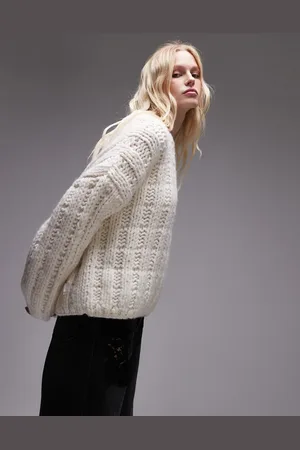 Topshop Jersey color extragrande de punto calado a mano premium de -Blanco