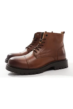 JACK & JONES Botas marrones con suela gruesa y cordones de cuero de -Marrón