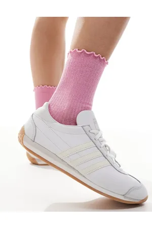 VERO MODA Calcetines rosas con acabado de purpurina y borde de volantes de canalé de