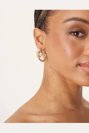 ASOS Pendientes de aro dorados con diseño doble efecto fundido de