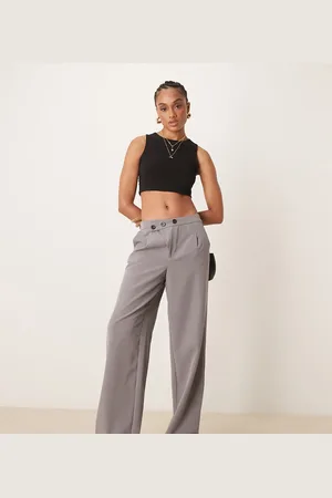 JDY Pantalones grises de pernera ancha con tapeta asimétrica con botón de