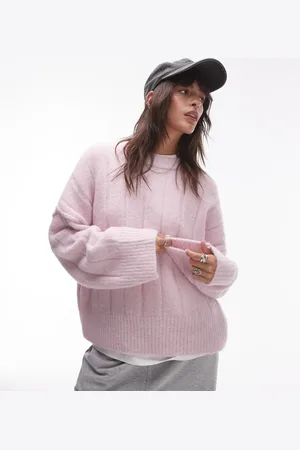 Topshop Jersey extragrande con cuello redondo de punto mullido acanalado de -Rosa