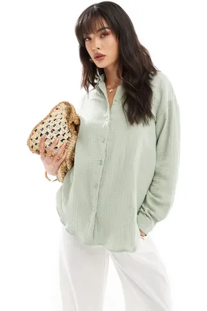 JDY Blusa verde salvia de manga larga de