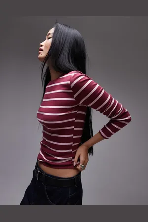 Topshop Camiseta a rayas de manga larga Everyday de -Rojo