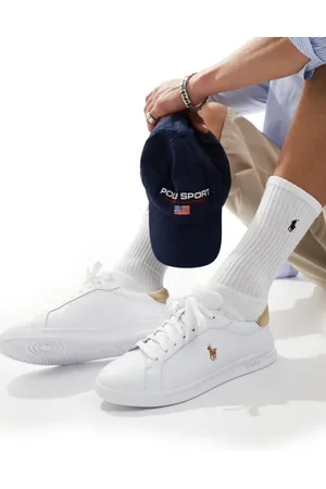 Ralph Lauren Zapatillas de deporte blancas con talonera color tostado Heritage Court de -Blanco