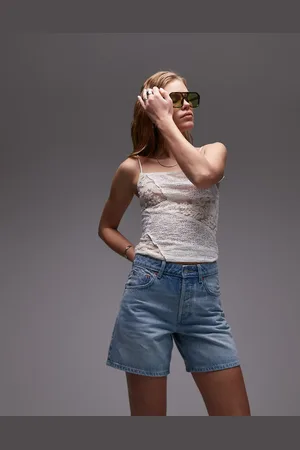 Topshop Pantalones cortos vaqueros descoloridos Editor de -Azul