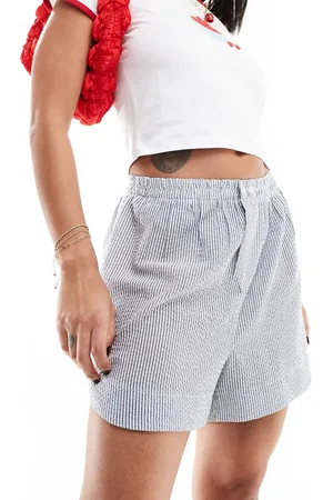 Free People Pantalones cortos a rayas azules y blancas estilo bóxer de algodón de