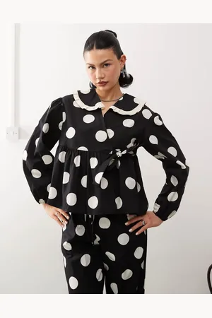 Reclaimed Blusa cruzada con estampado de lunares y solapas de (parte de un conjunto)