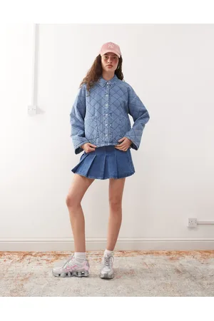 Noisy May Chaqueta vaquera con lavado azul claro y guateado en forma de rombos de