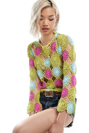 Reclaimed Top verde de manga larga con diseño floral de croché de edición limitada de