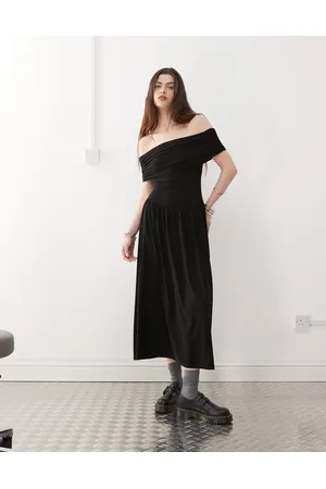 Reclaimed Vestido ceñido con escote palabra de honor y cintura baja de
