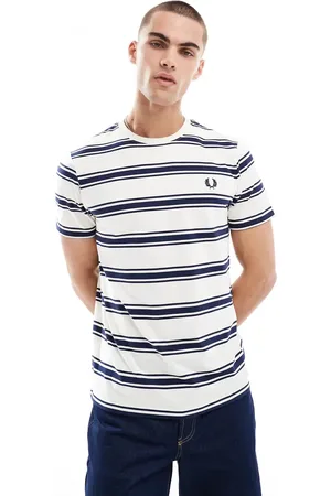 Fred Perry Camiseta blanca a rayas anchas horizontales de