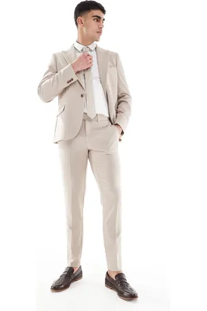 ASOS Pantalones de traje color topo de corte pitillo de tejido flameado texturizado de -Neutro