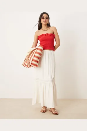 Gina Tricot Falda larga color escalonada con inserto de encaje de -Blanco