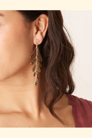 ASOS Pendientes largos dorados con textura de hoja de -Plateado
