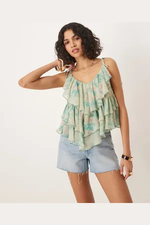 ASOS Top de tirantes con estampado floral y volantes de -Multicolor
