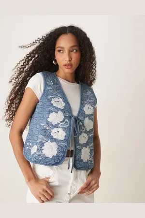 ASOS Chaleco azul lavado guateado con bordados de -Multicolor