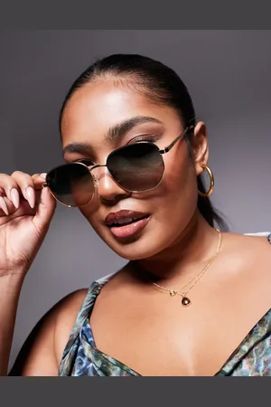 Quay Australia Gafas de sol doradas con montura redondead de metal y lentes verdes Big Time de Quay