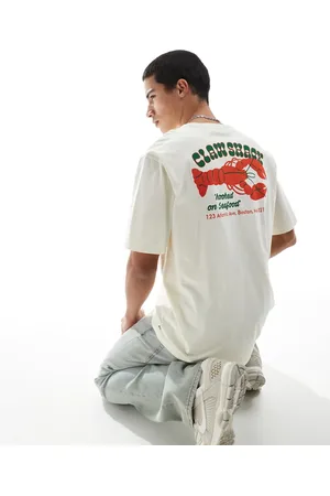 Only & Sons Camiseta beis holgada con estampado "Claw Shack" en la espalda de -Blanco