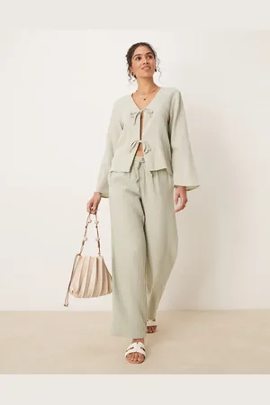 JDY Pantalones verde salvia de pernera ancha de bambula de (parte de un conjunto)