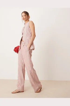 Glamorous Pantalones a rayas rojas de pernera recta y talle bajo de algodón de (parte de un conjunto)-Multicolor
