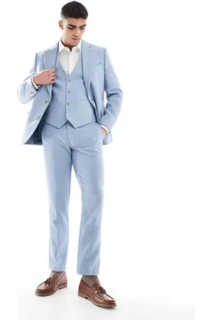 ASOS Pantalones de traje azules de corte slim de tejido entramado de mezcla de lana de