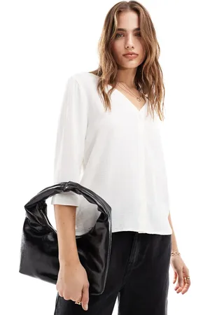 JDY Camisa blanco hueso texturizada con mangas 3/4 de