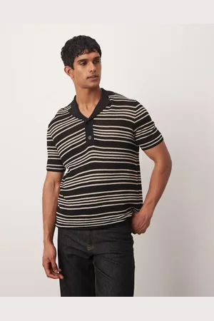 MANGO Polo a rayas blancas de croché de