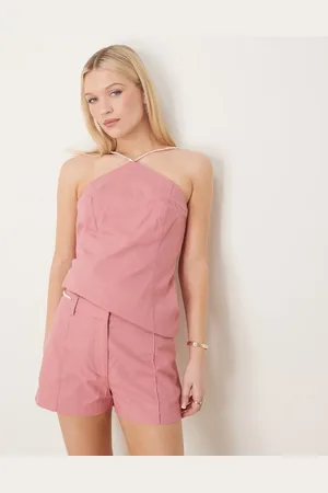 ASOS Top de sastre vaporoso con cuello halter y detalle de cuentas de mezcla de lino de (parte de un conjunto)-Multicolor