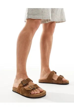 JACK & JONES Sandalias color tostado con doble correa de ante de -Beis neutro