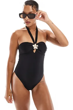 New Look Bañador con cuello halter y detalle de flor de
