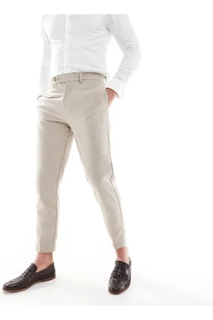 ASOS Pantalones de traje color camel de corte tapered de tejido entramado de mezcla de lana de -Neutro