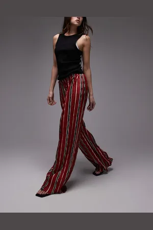 Topshop Pantalones rojos a rayas plisados de pernera ancha de