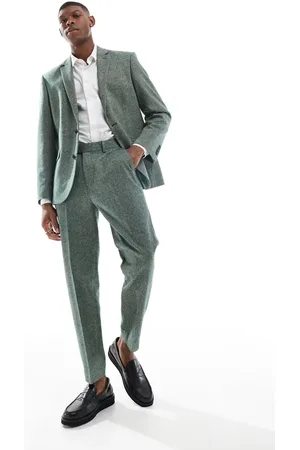 ASOS Pantalones de traje verde botella de corte tapered de tweed de mezcla de lana de