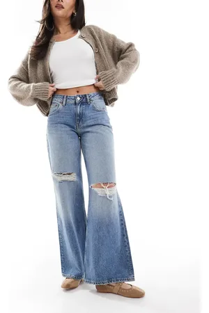 Dr Denim Vaqueros azul cielo desgastado de talle bajo y pernera ancha acampanada con diseño rasgado Rhue de
